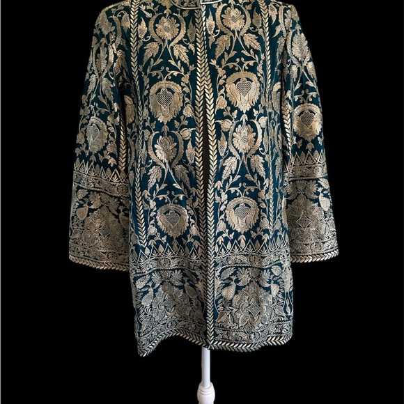 Teal and Gold Embroidered Jacket - Picture 3 of 11